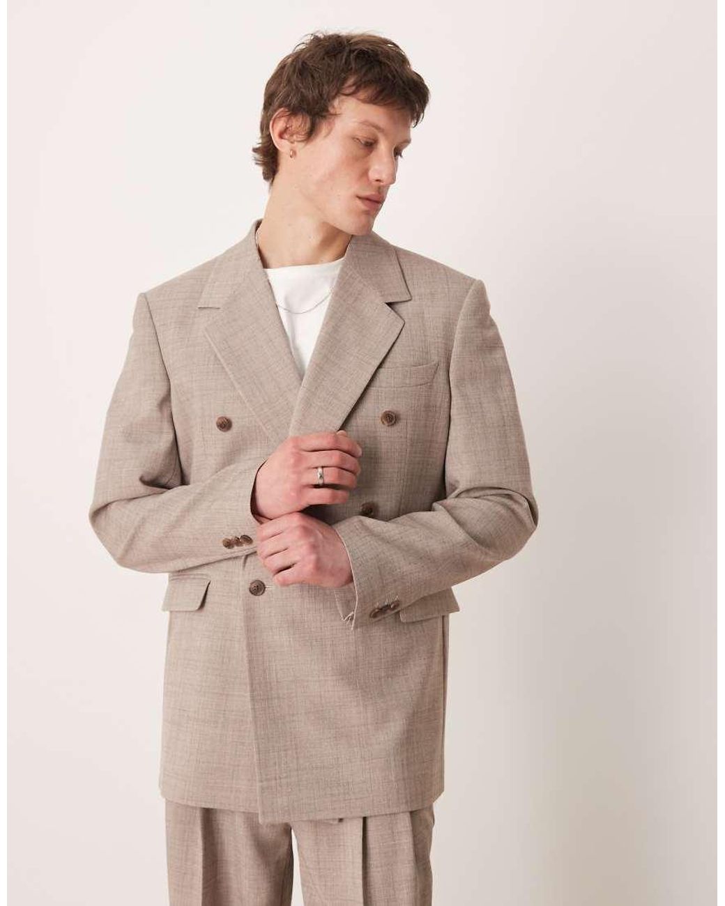 ASOS Natural Asos Deisgn Relaxed Square Shoulder Suit Jacket for men