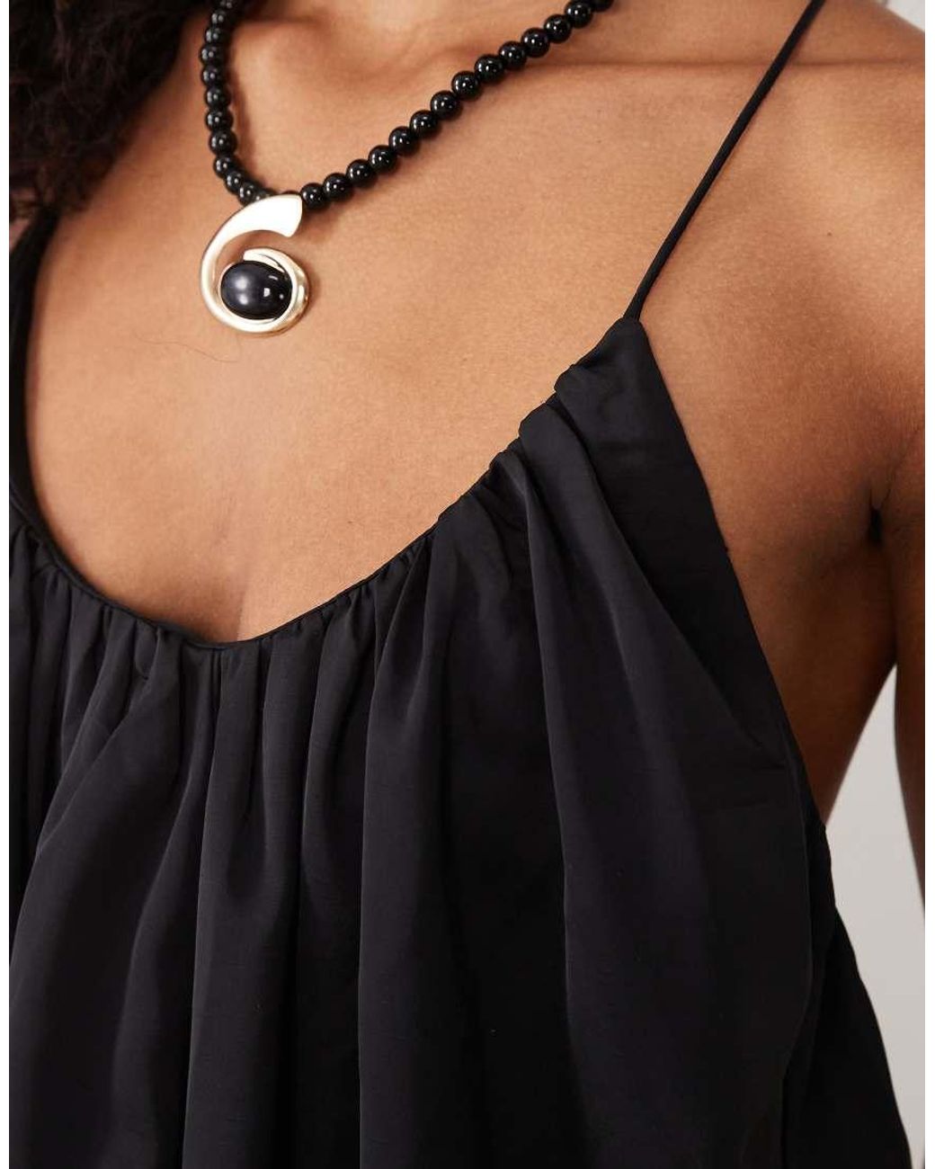 ASOS Black Trapeze Scoop Neck Full Hem Maxi Dress With Bead Back Detail