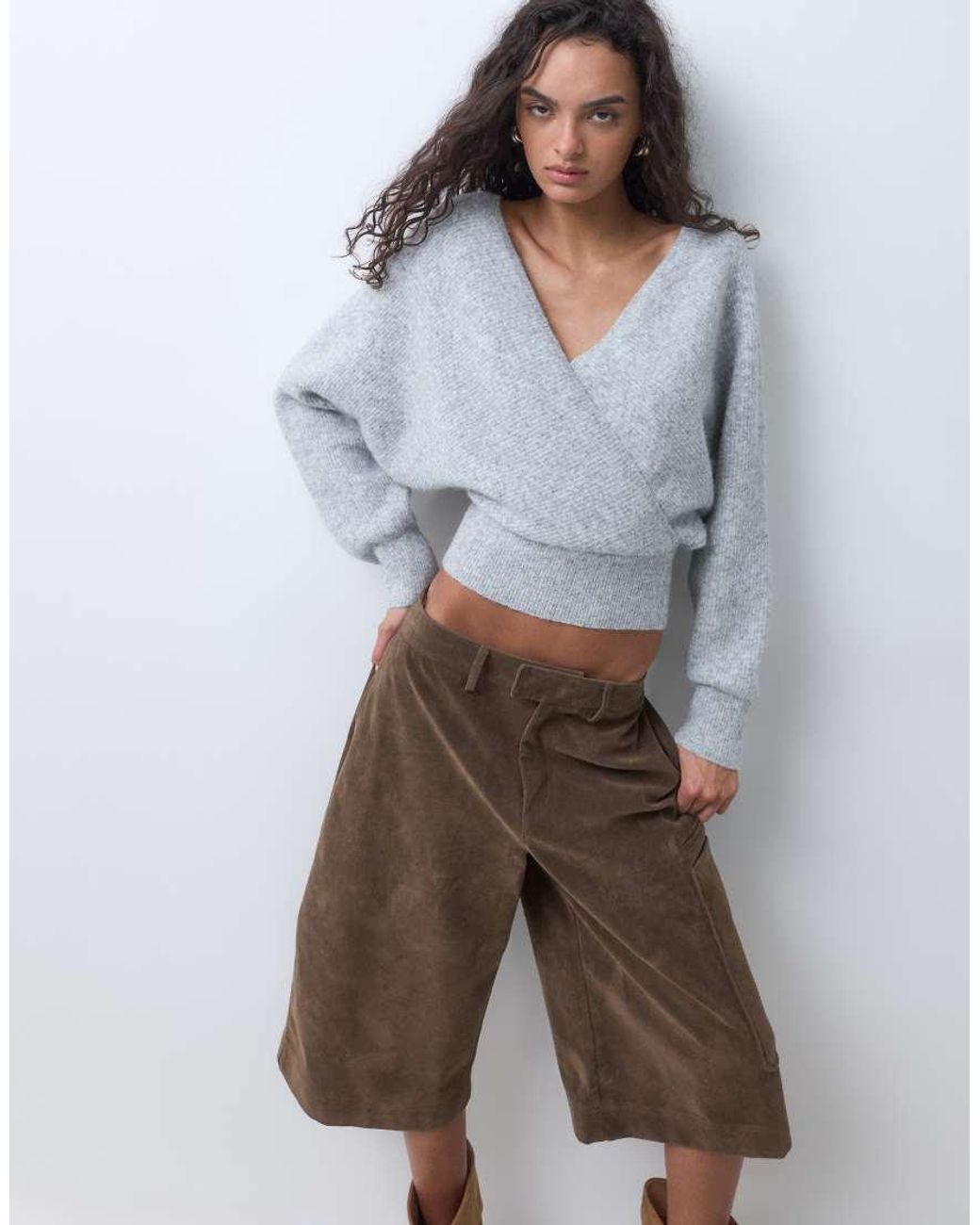 Miss Selfridge Blue Wrap Batwing Sweater
