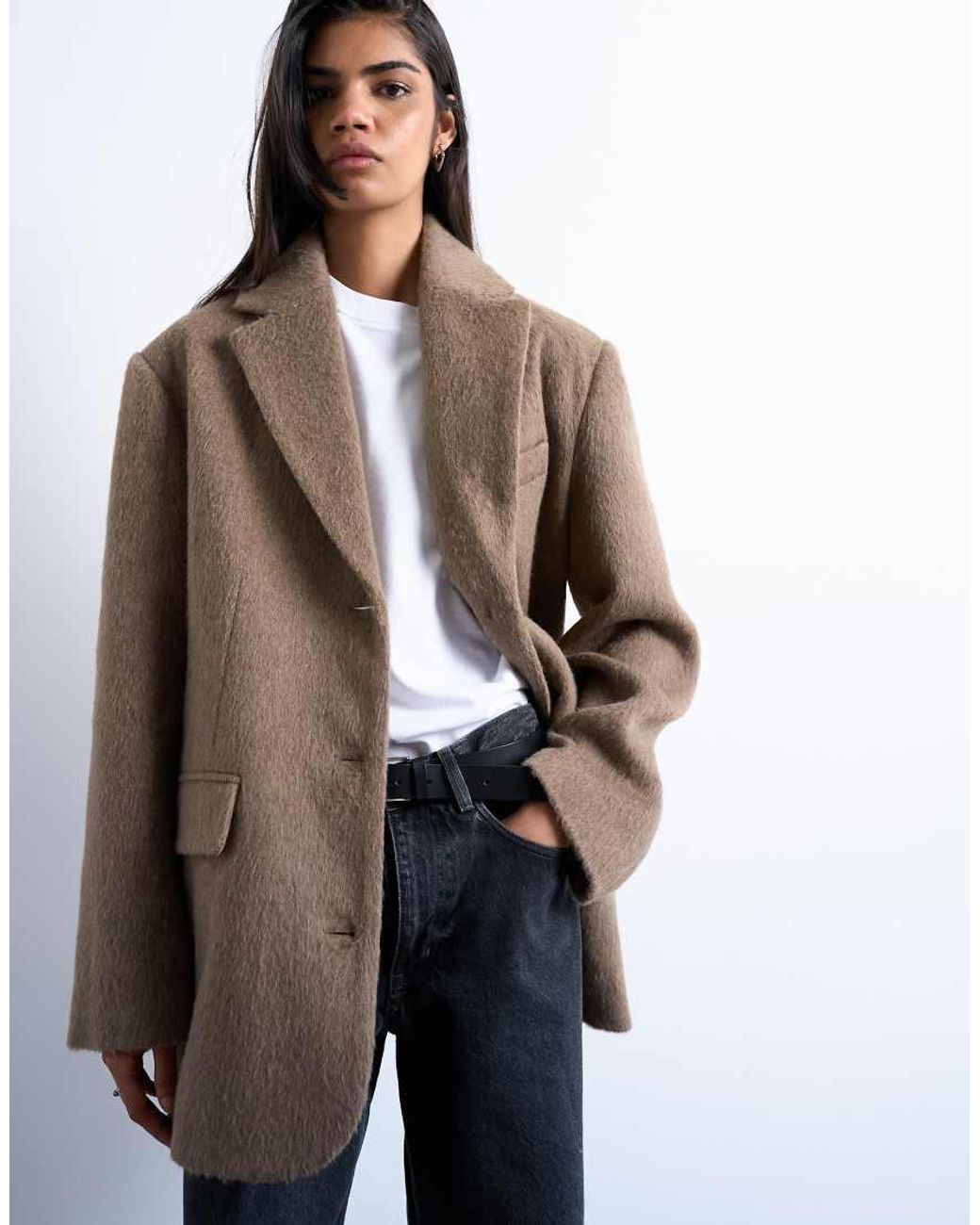 TOPSHOP Brown Brushed Three Button Blazer Coat
