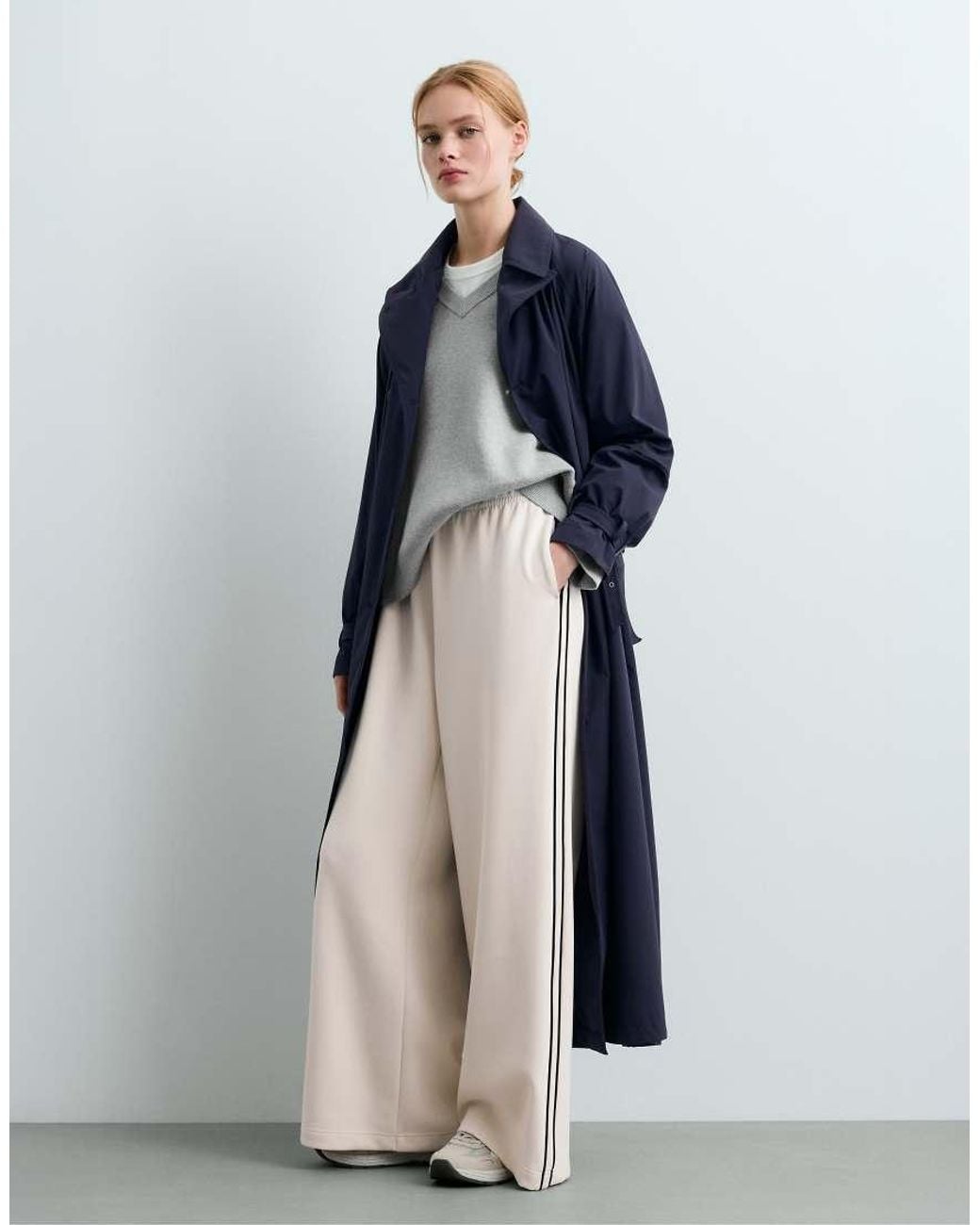 Oysho White Straight-Leg Trousers With Modal, Brushed Finish And Piping