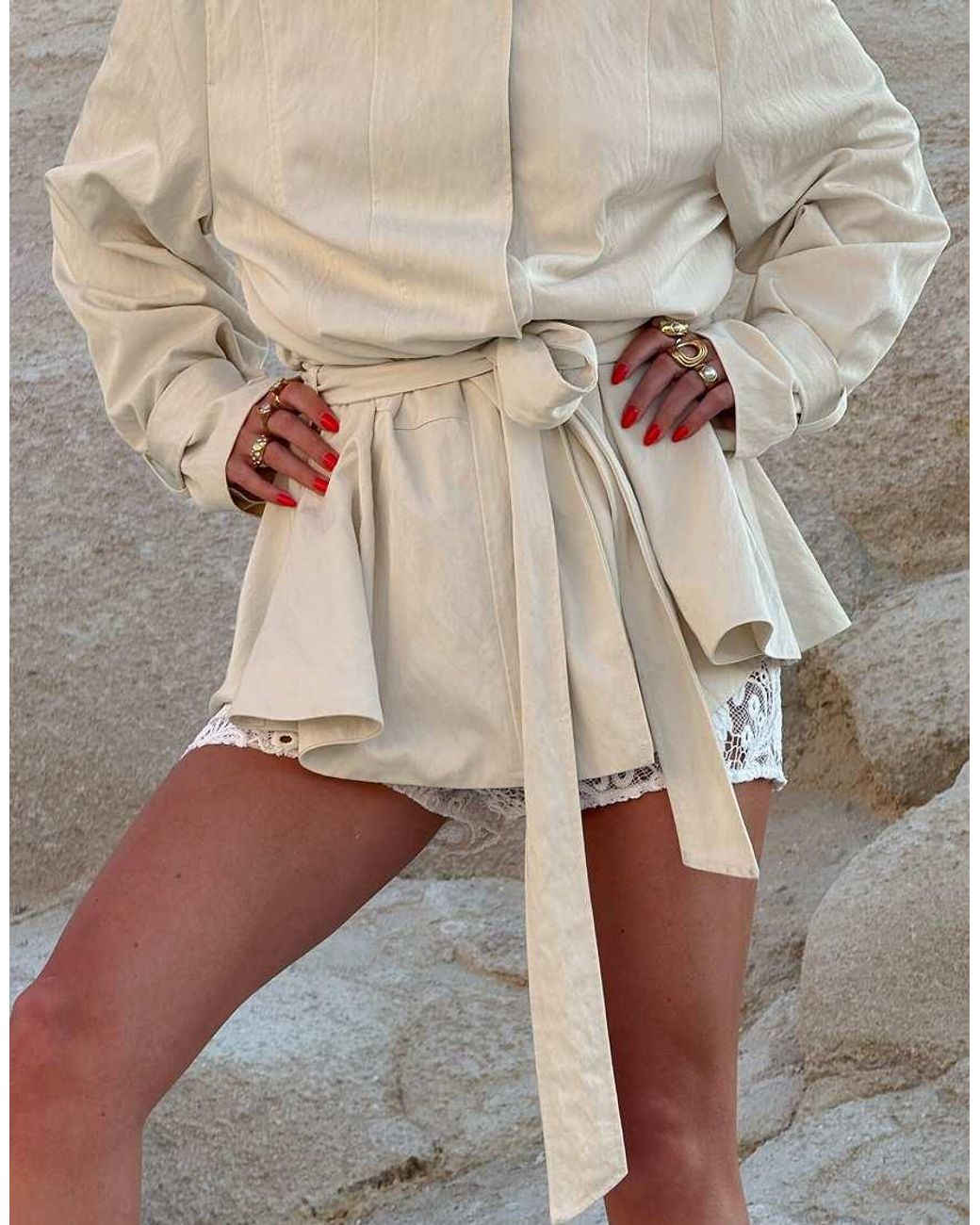 NA-KD Natural Oversized Belted Jacket