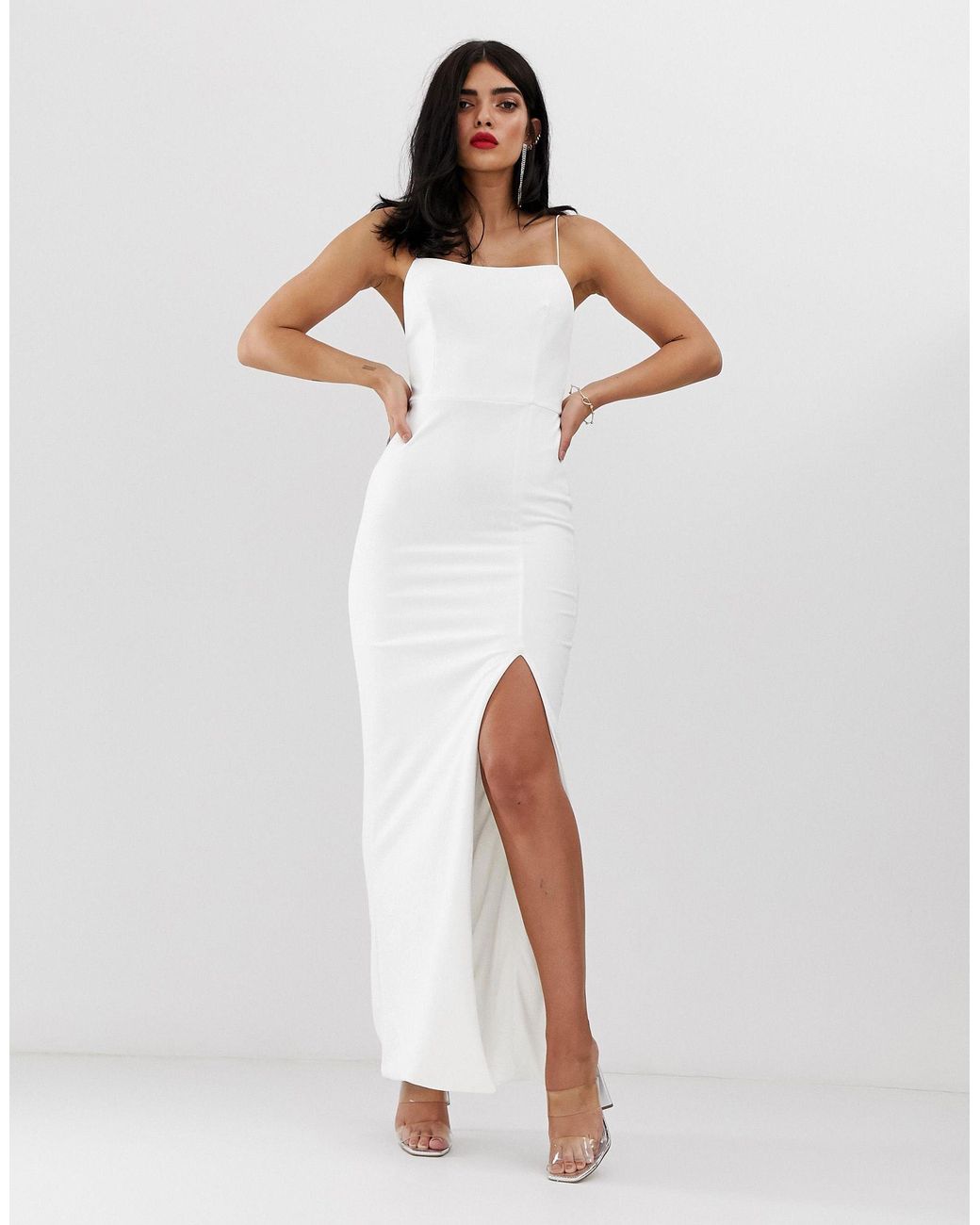 Club L London Square Neck Midaxi Dress in White | Lyst