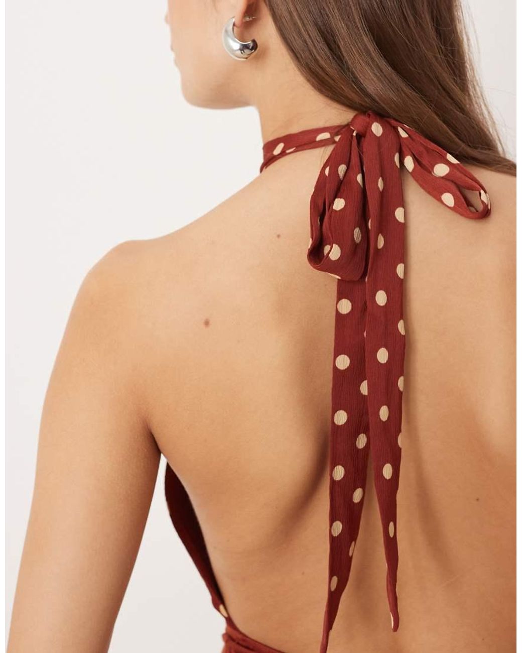 Motel Red Rania Tie Neck Polka Dot Top