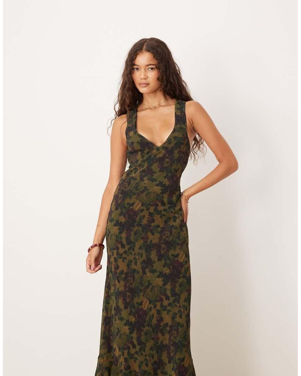ASOS Green Maxi Dress With Strap Back Detail And Frill Hem