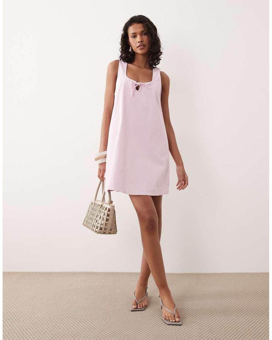 ASOS Pink Scoop Neck Tie Front Mini Dress