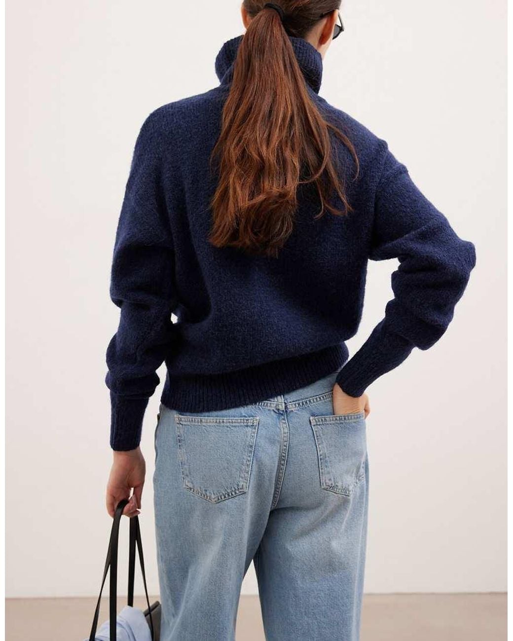 NA-KD Blue Wool Blend Zipper Sweater