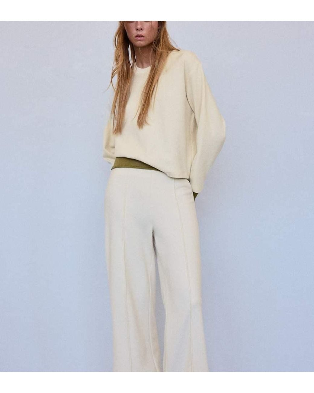 Stradivarius White Tall Knit Trousers With Seam Detail