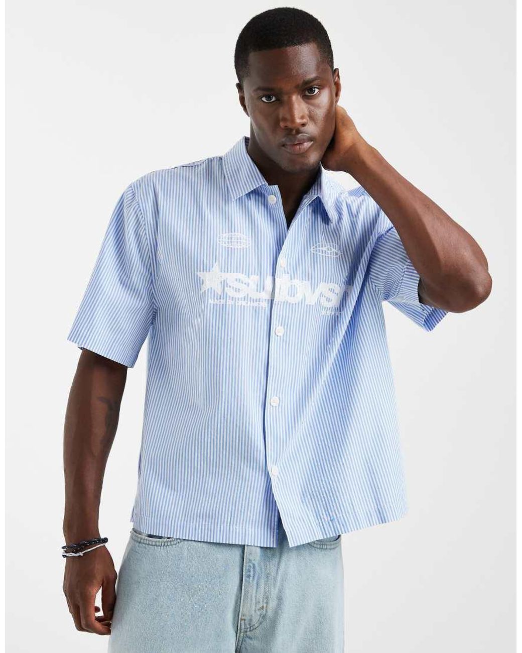 Cotton On Blue Alex Short Sleeve Shirt for men