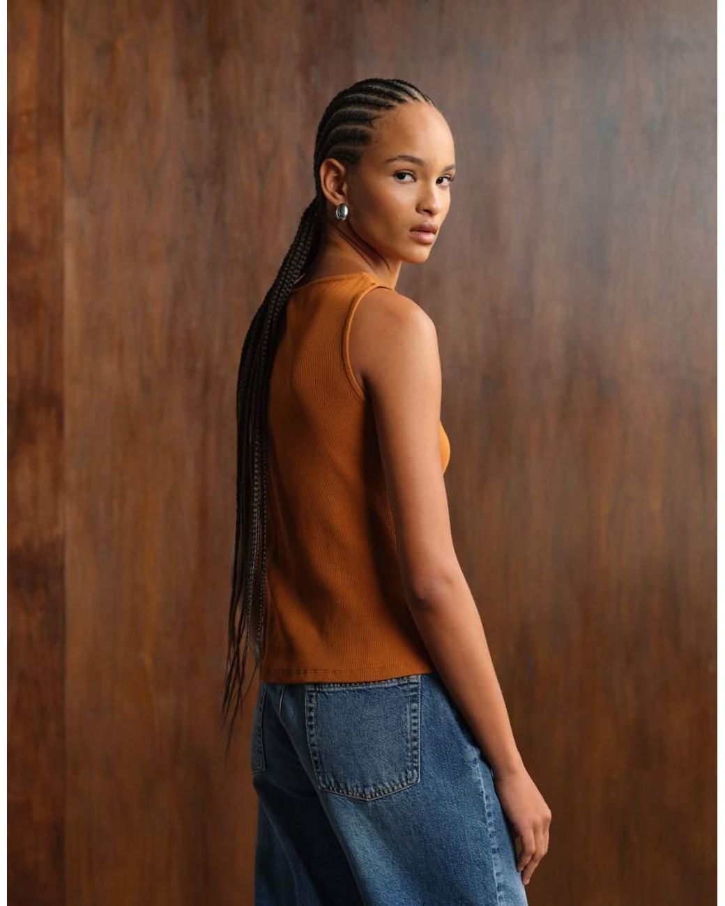 ASOS Blue Wide Neck Ribbed Button Through Tank Top