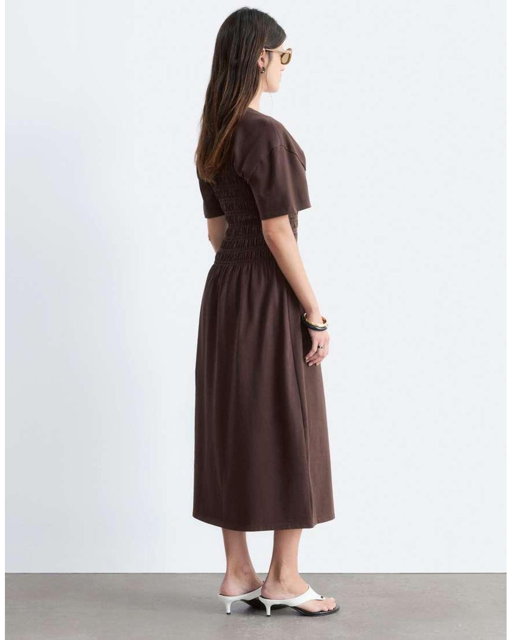 & Other Stories Red Crinkle Cinch Waist T-shirt Dress
