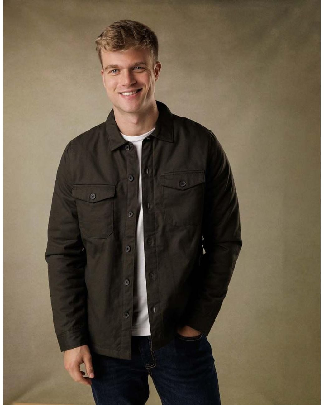 French Connection Brown Cotton Worker-Style Button Overshirt for men