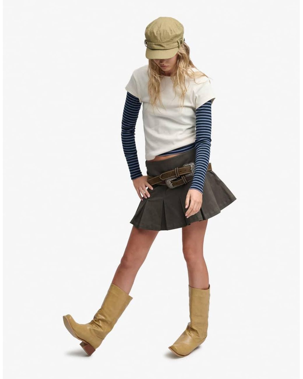 Bench x Superdry & Co Green Logo Pleated Twill Mini Skirt