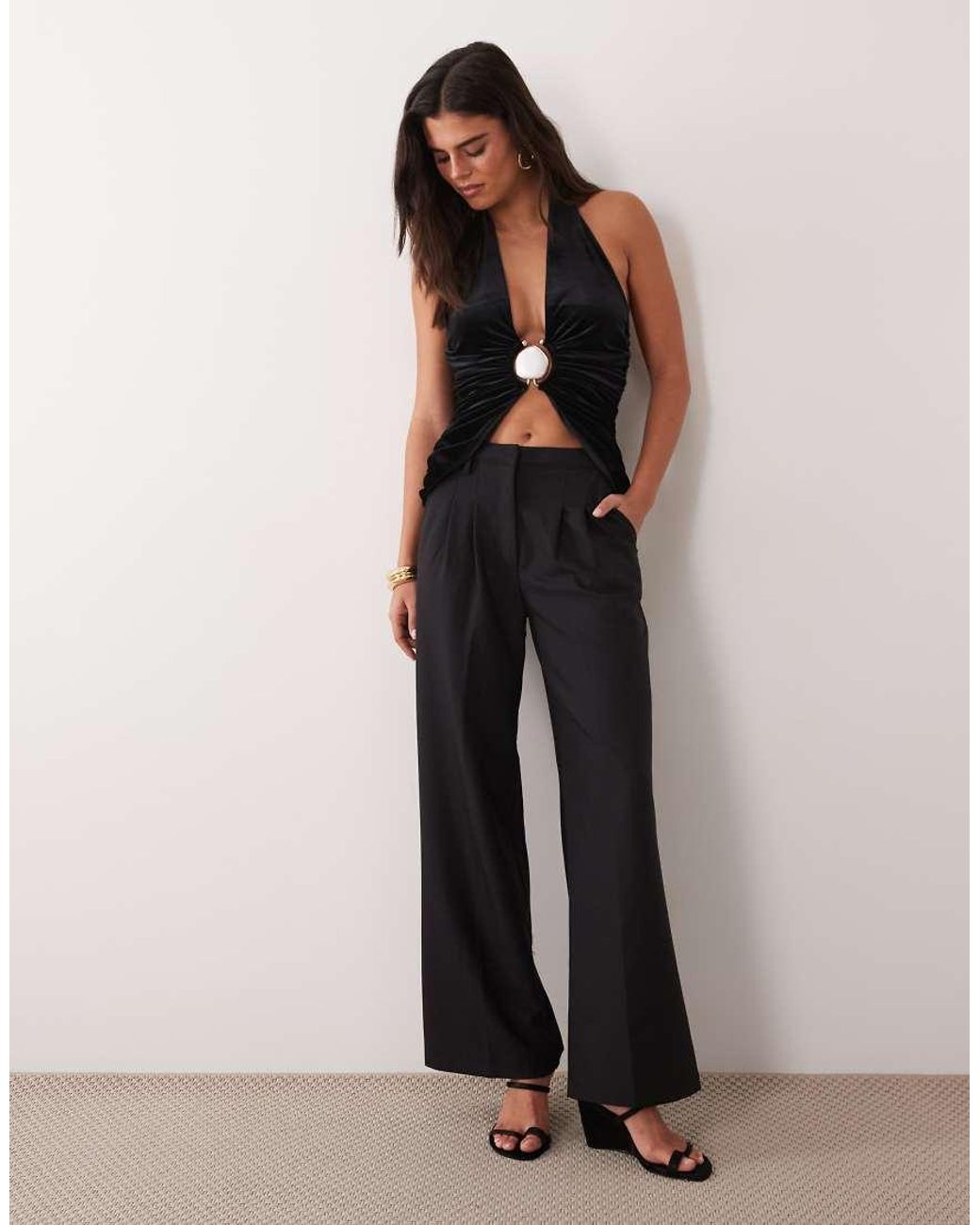ASOS Black Velvet Plunge Hardware Top