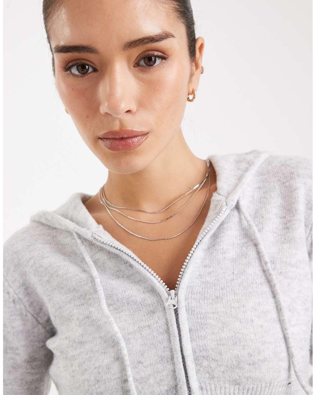 Pieces White Shrunken Knitted Hoodie Co-Ord