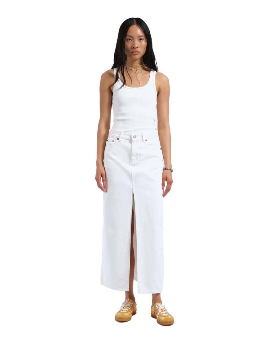 Dr. Denim White Myra Denim Maxi Skirt With Split