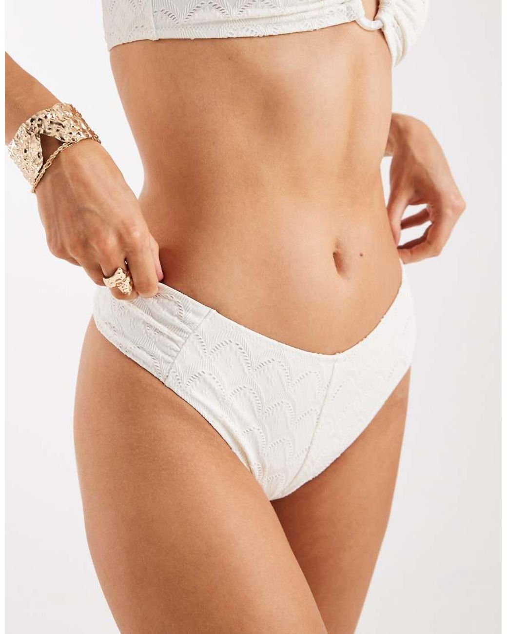 Lindex White Broderie Ruched Side Bikini Bottom