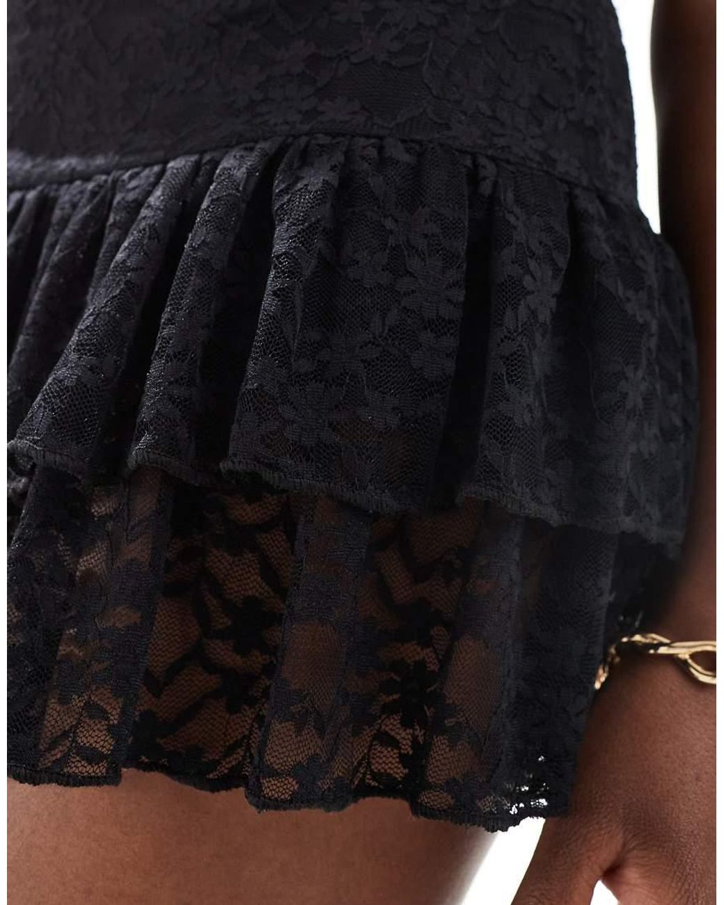 Miss Selfridge Lace Ruffle Mini Skort in Black Lyst UK