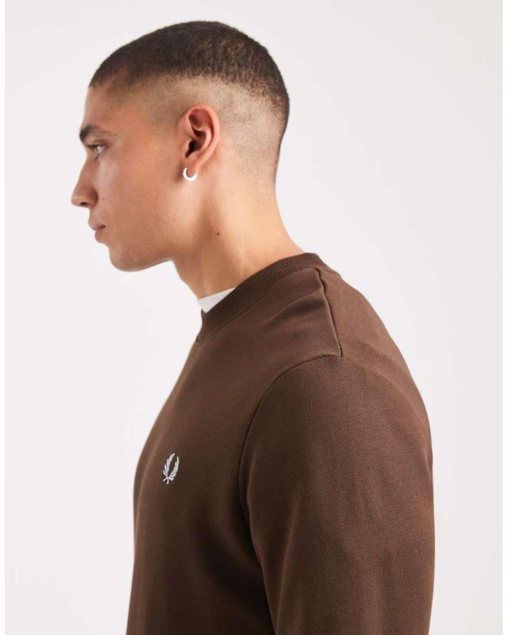 Fred Perry Brown Tipped Crew Neck Sweatshirt for men