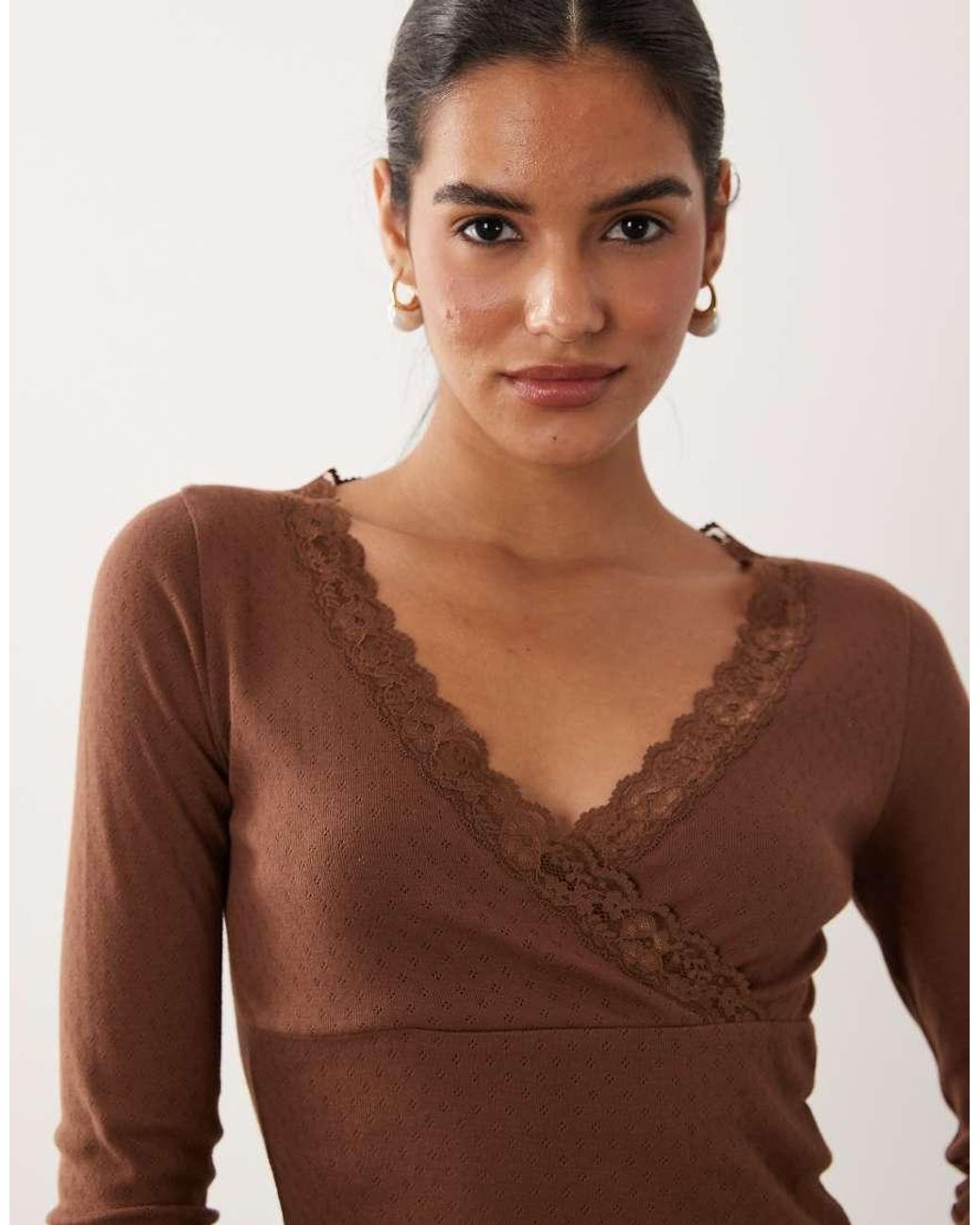 Miss Selfridge Blue Wrap Pointelle Long Sleeve Top