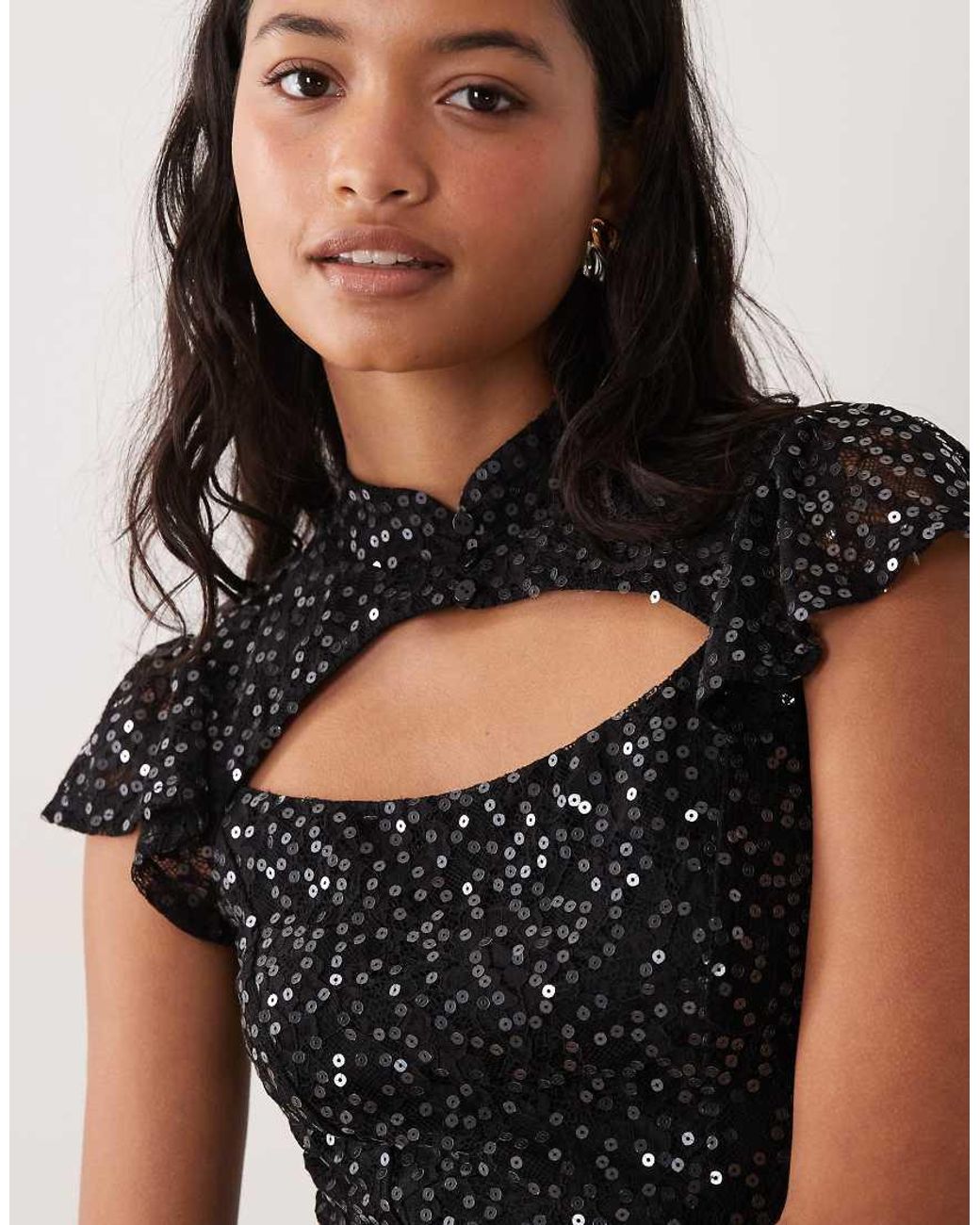 New Look Black Sequin Lace Keyhole Mini Dress