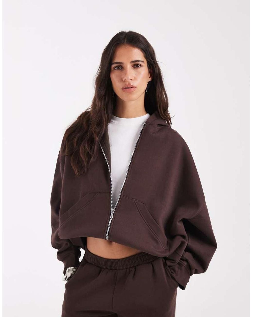 ASOS Brown Zip Through Brushback Hoodie