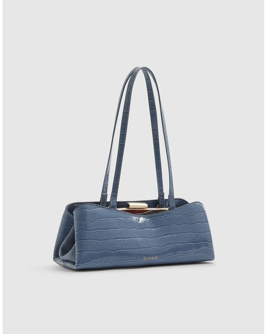 River Island Blue Croc Print Metal Frame Shoulder Bag