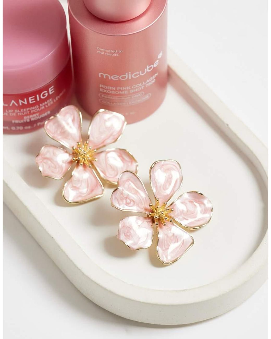 Accessorize Pink Enamel Statement Flower Stud Earrings