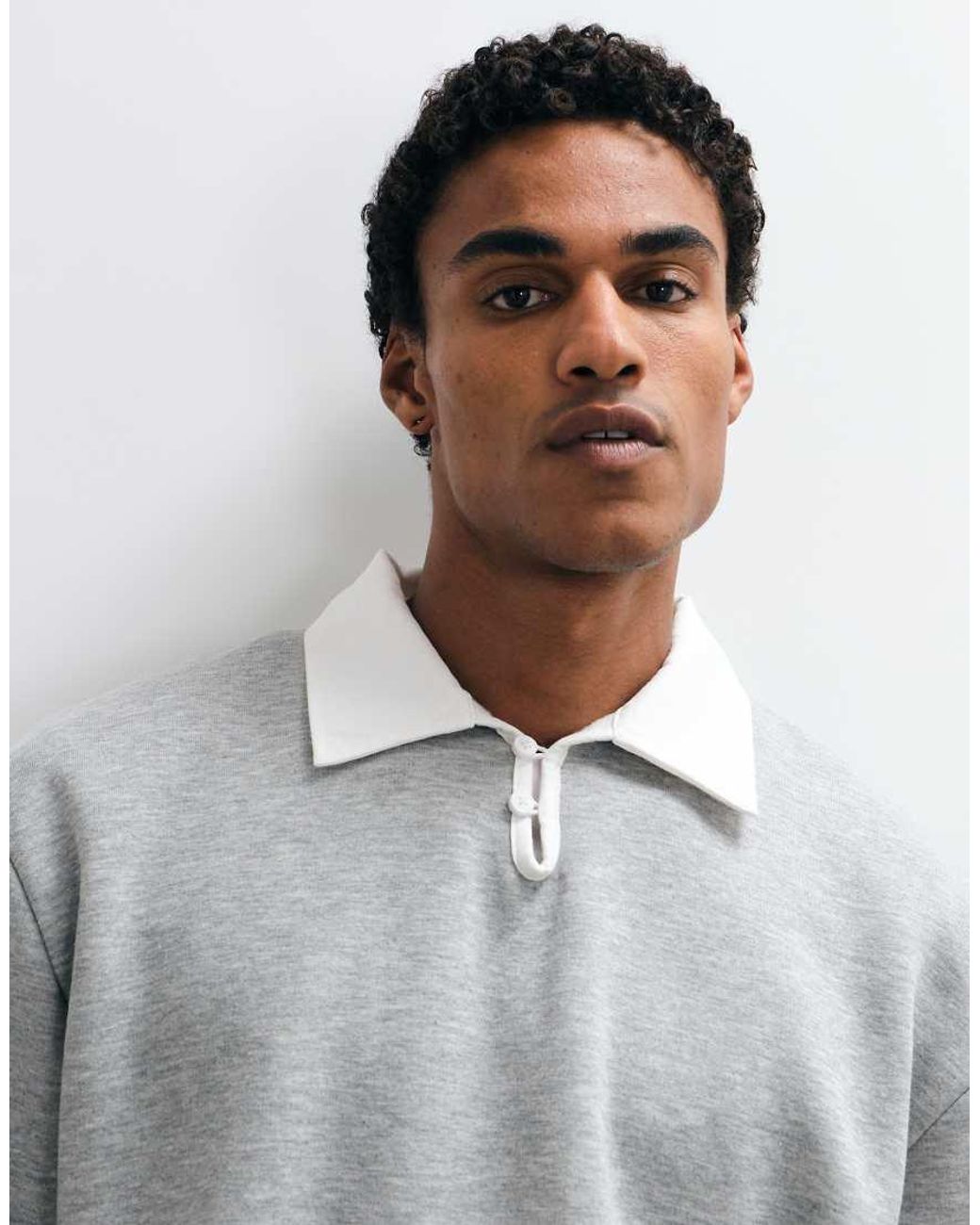 ASOS Gray Relaxed Notch Neck Rugby Polo With Buttons for men