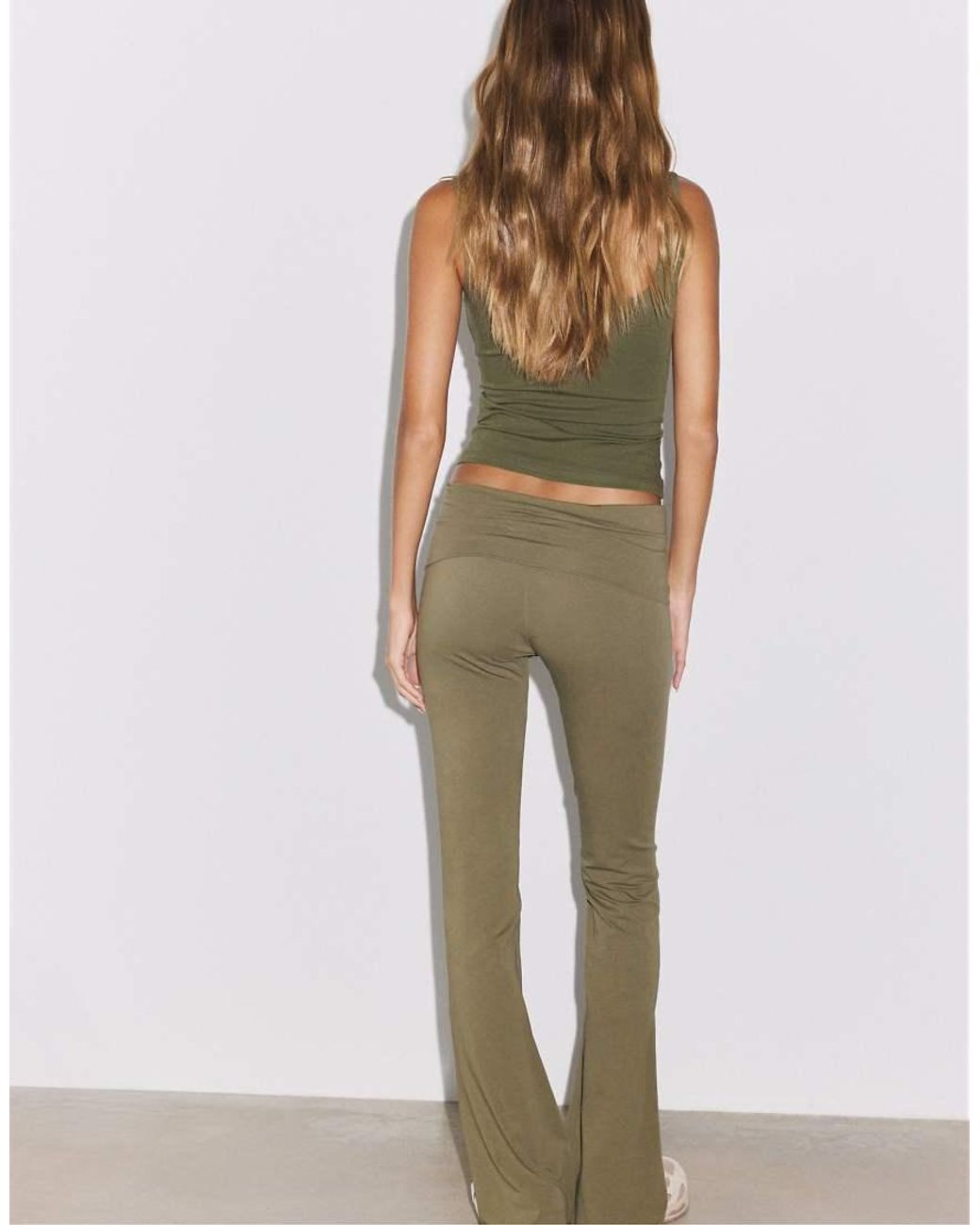 Stradivarius Green Turn-Down Waist Bell Bottom Trousers