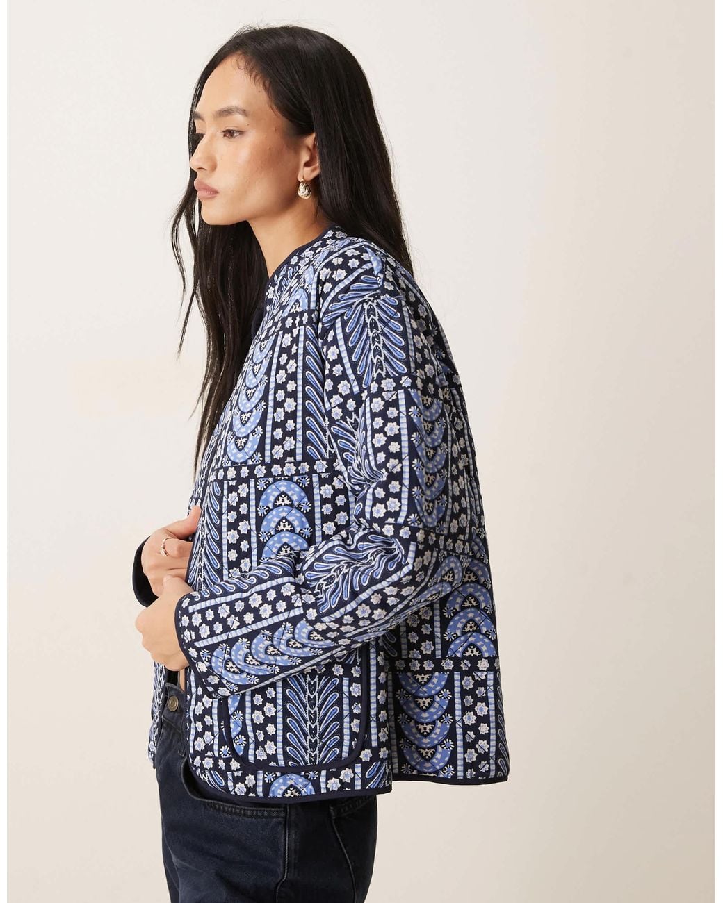 Jdy Blue Printed Quilted Jacket
