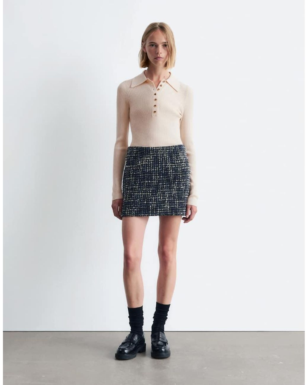 & Other Stories Black Wool Blend Tweed Mini Skirt