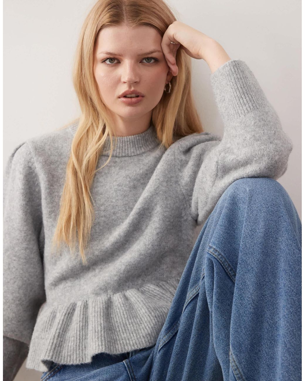 Monki 05913267 Monki Peplum Ruffle Knit Jumper in Gray | Lyst