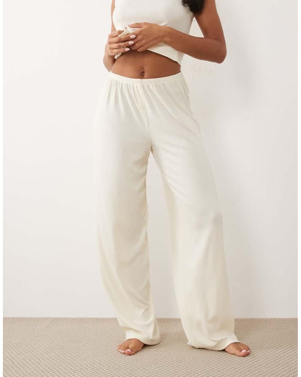 ASOS Natural Mix & Match Rib Wide Leg Trouser