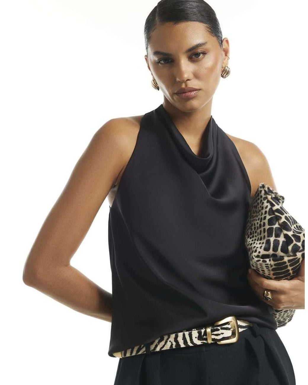 River Island Black Drape Satin Halter Neck Top