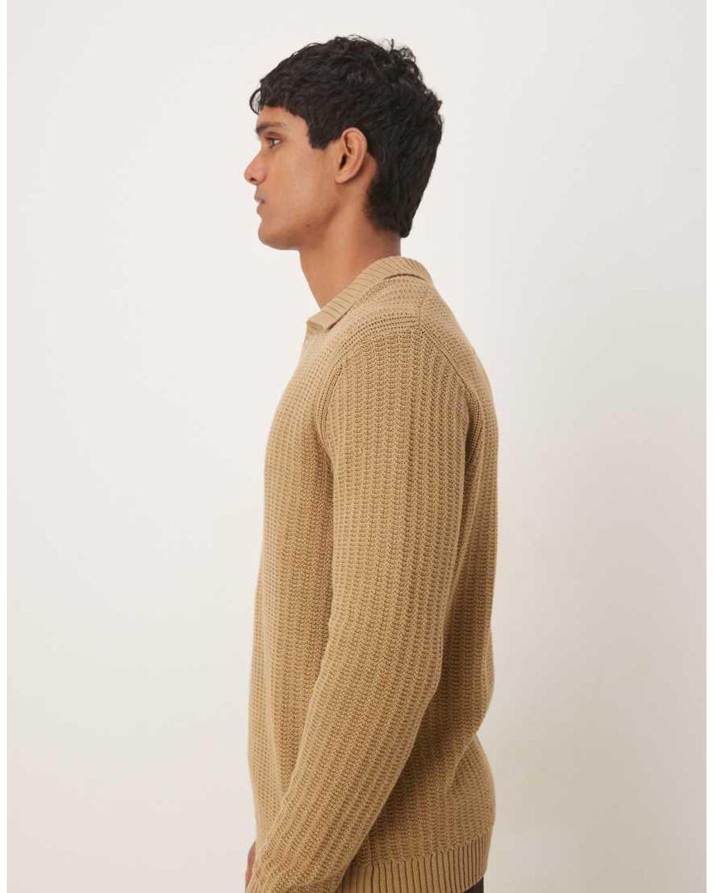 Mango Natural Knitted Open Collar Polo Shirt for men