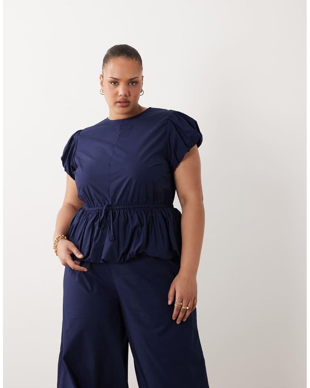 ASOS Blue Asos Design Curve Jumpsuit With Peplum And Balloon Legs