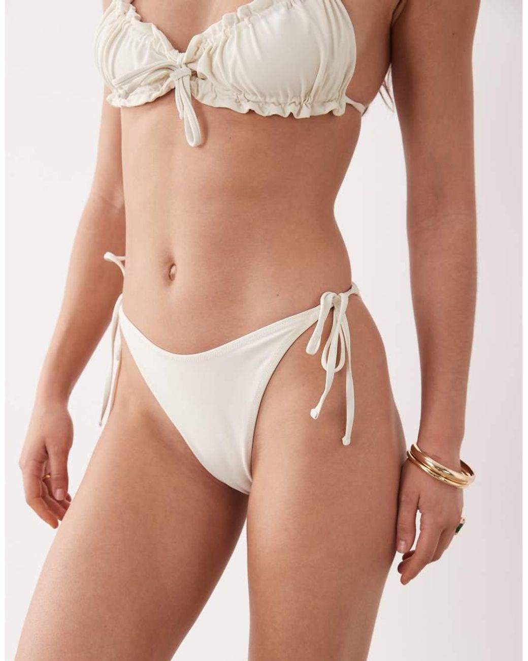 Miss Selfridge Natural Mix And Match Tie Side Ruched Bum Bikini Bottom
