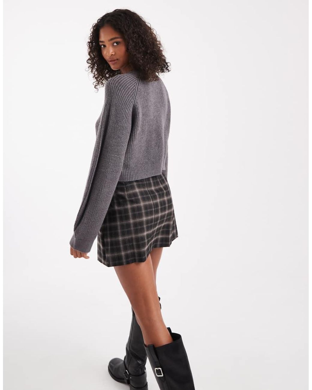 Brave Soul Gray Cropped Knit Crew Neck Sweater