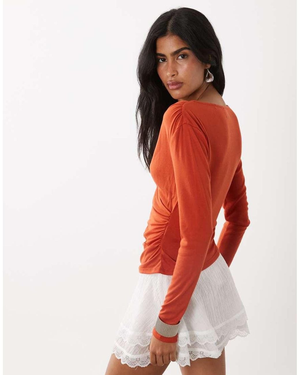 ASOS Red Soft Lightweight Jersey Drape Wrap Long Sleeve Top