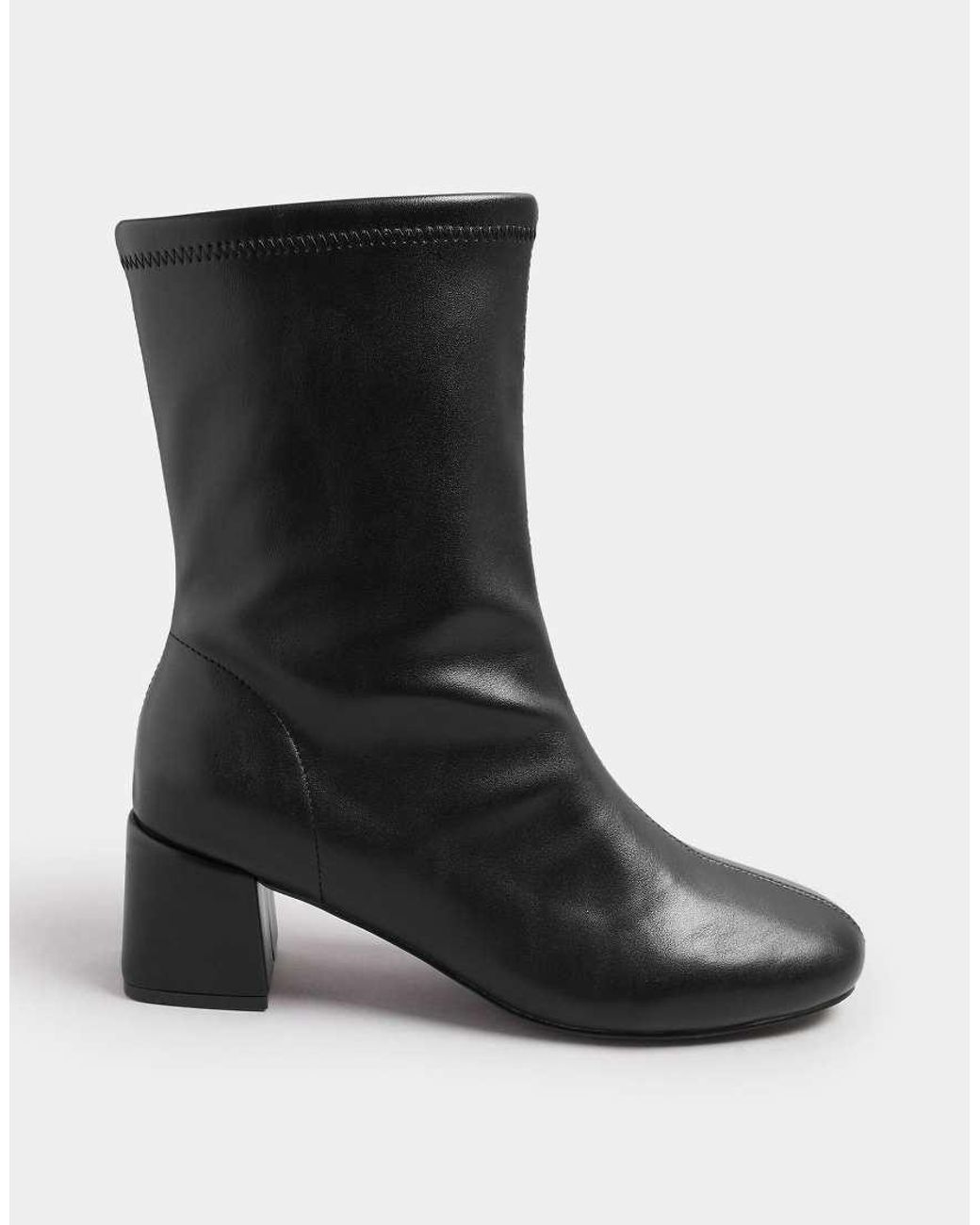 Yours Clothing Black Block Heel Stretch Boots