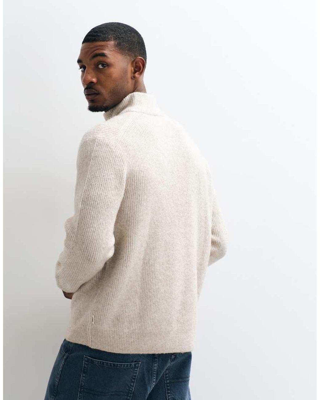 Jack & Jones Natural Oversized Fluffy Half Zip Jumper for men
