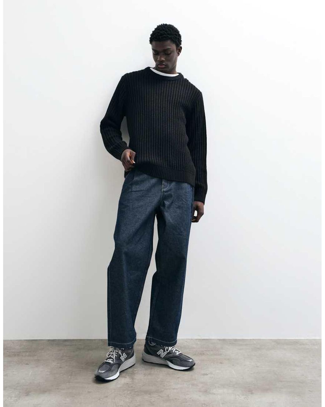 Jack & Jones Blue Ribbed Crew Neck Sweater for men