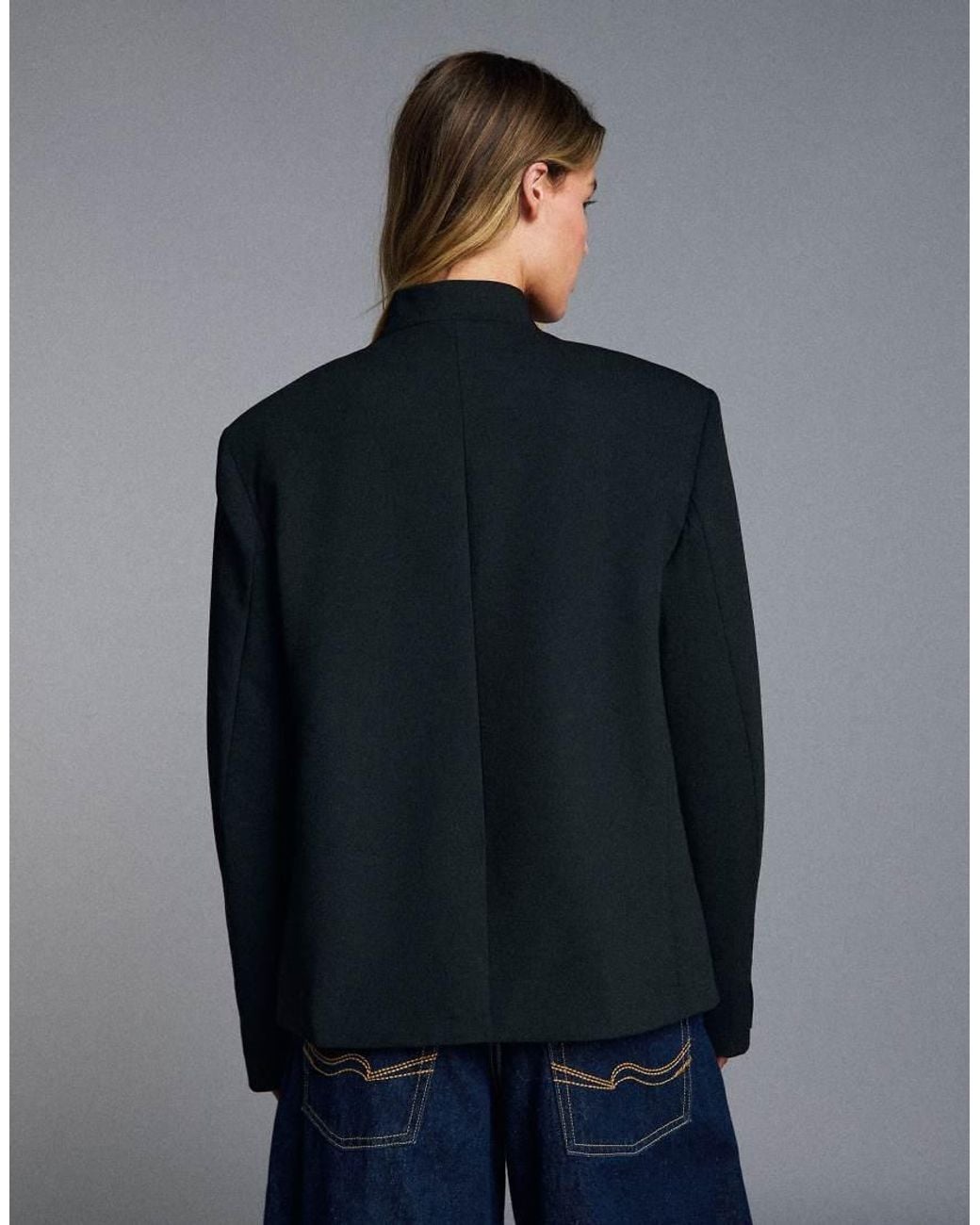 Bershka Blue Double-breasted Button-up Blazer