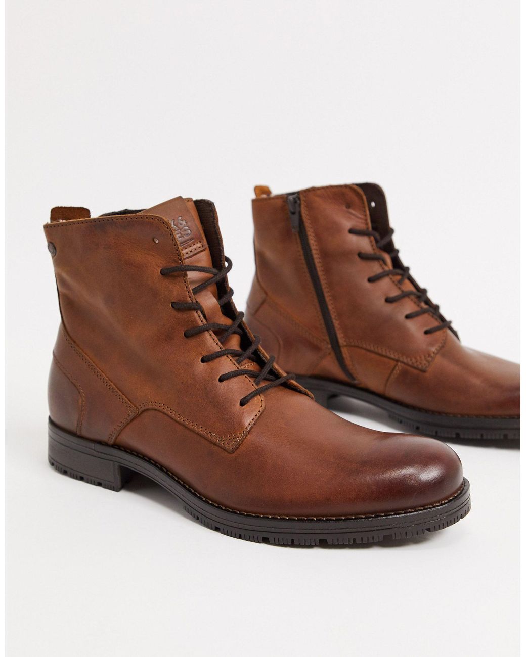 Jack & Jones Leather Lace Up Boot in Brown for Men - Lyst