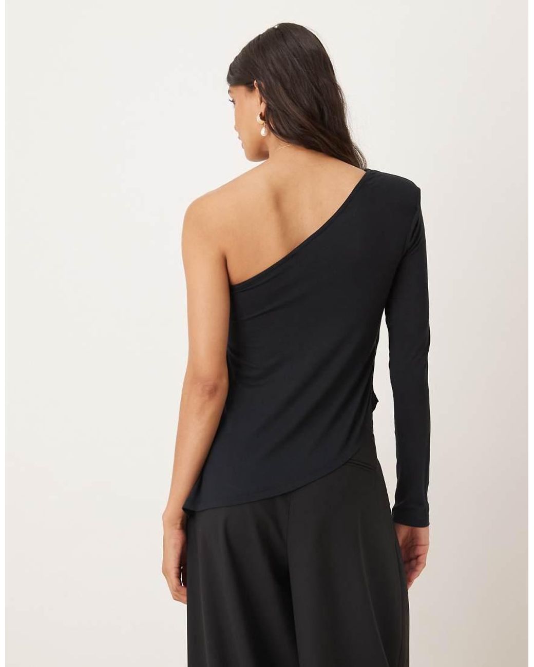 ASOS Blue One Shoulder Asymmetric Long Sleeve Top With Shoulder Pads
