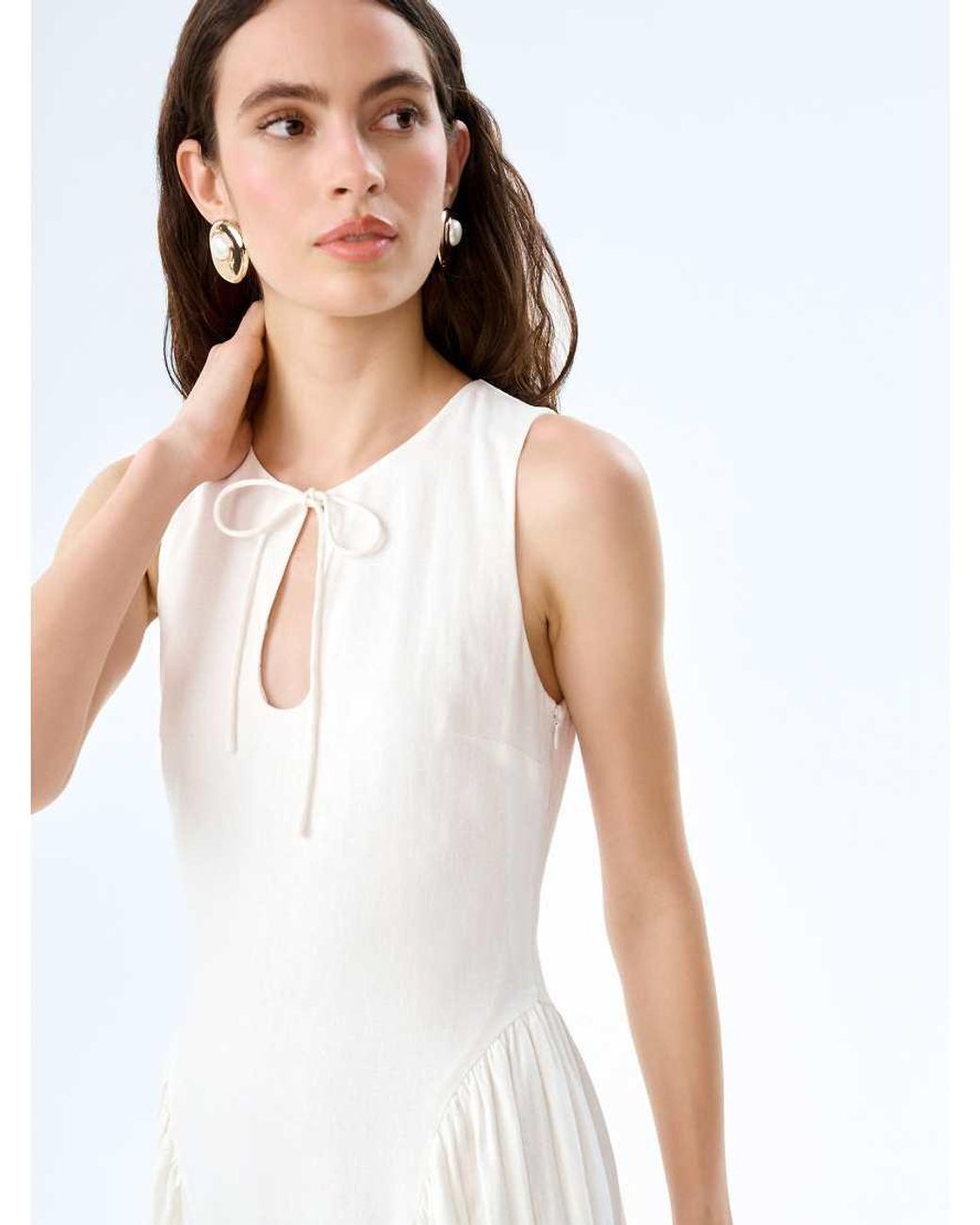 OMNES White Dresses Margate Dress Sleeveless Linen Midi Dress With Keyhole Detail