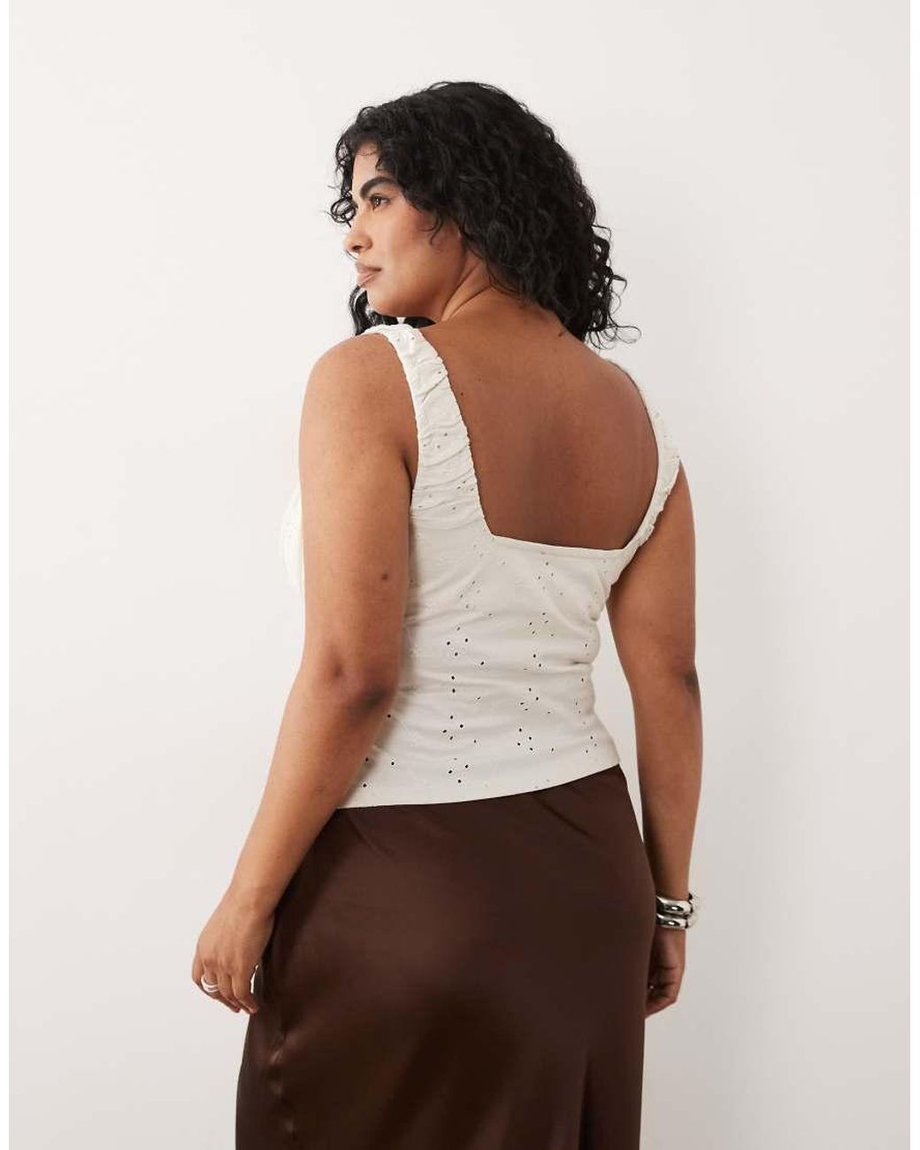 ASOS White Asos Design Curve Eyelet Milkmaid Top With Gathered Bust
