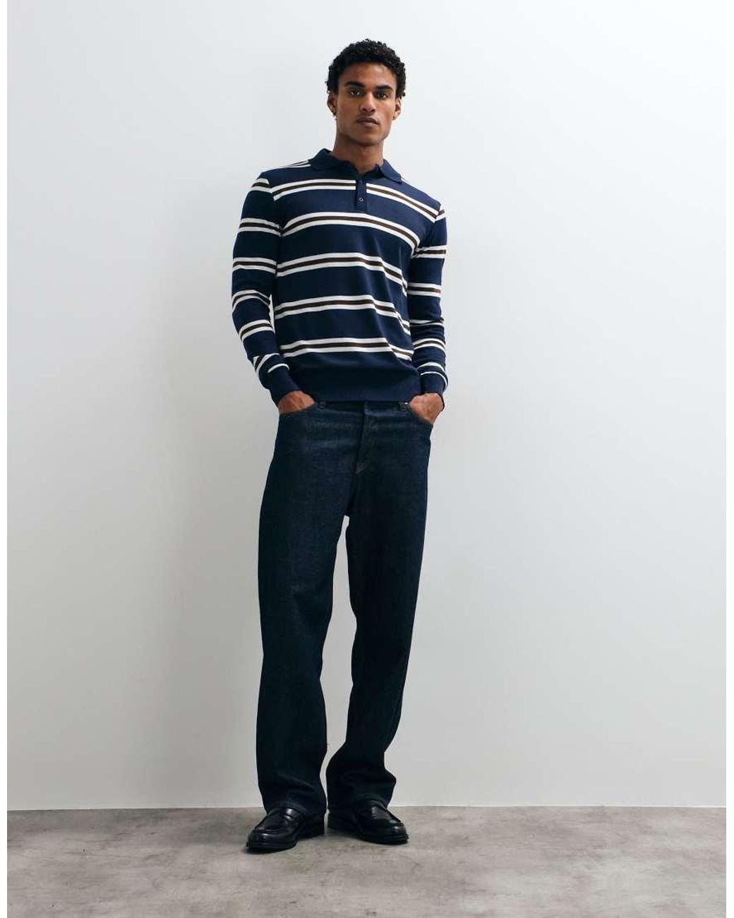 Brave Soul Blue Knitted Sweater With Button Down Placket for men