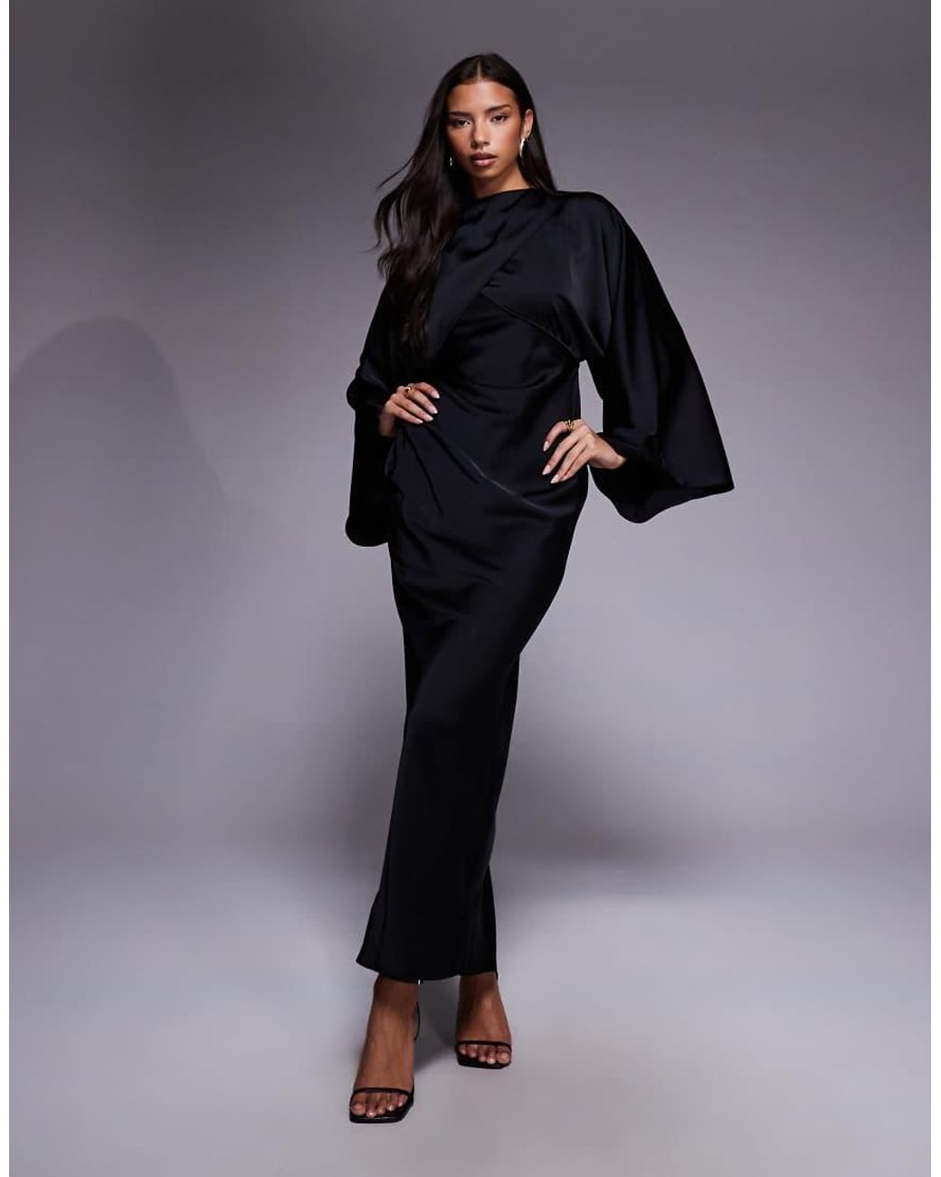 ASOS Blue Wrap Front Batwing Satin Bias Cut Maxi Dress